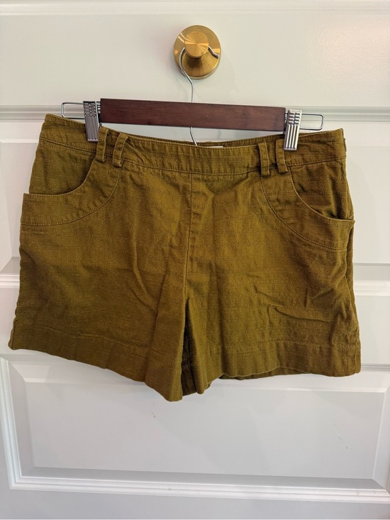 elevenses Pants - Elevenses Anthropologie Mustard Slub Shorts Cottagecore Earthy Goblincore 4